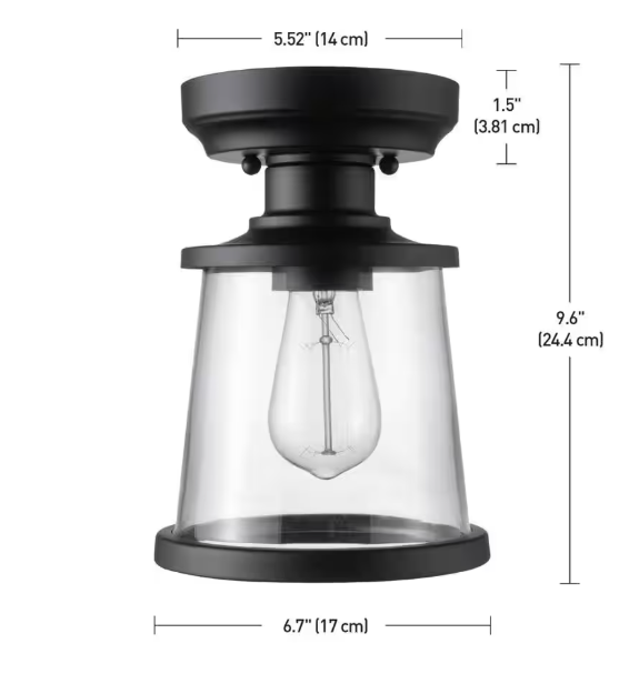 Hampton Bay Rigby 9.6 in. 1-Light Matte Black Round Flush Mount, Farmhouse Ceiling Light