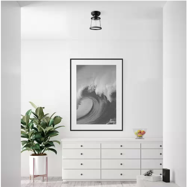Hampton Bay Rigby 9.6 in. 1-Light Matte Black Round Flush Mount, Farmhouse Ceiling Light