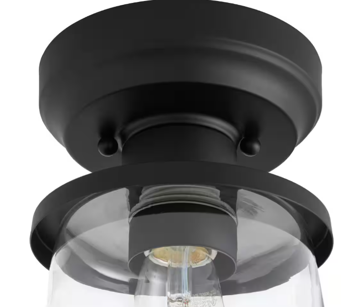 Hampton Bay Rigby 9.6 in. 1-Light Matte Black Round Flush Mount, Farmhouse Ceiling Light