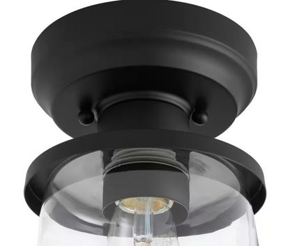 Hampton Bay Rigby 9.6 in. 1-Light Matte Black Round Flush Mount, Farmhouse Ceiling Light