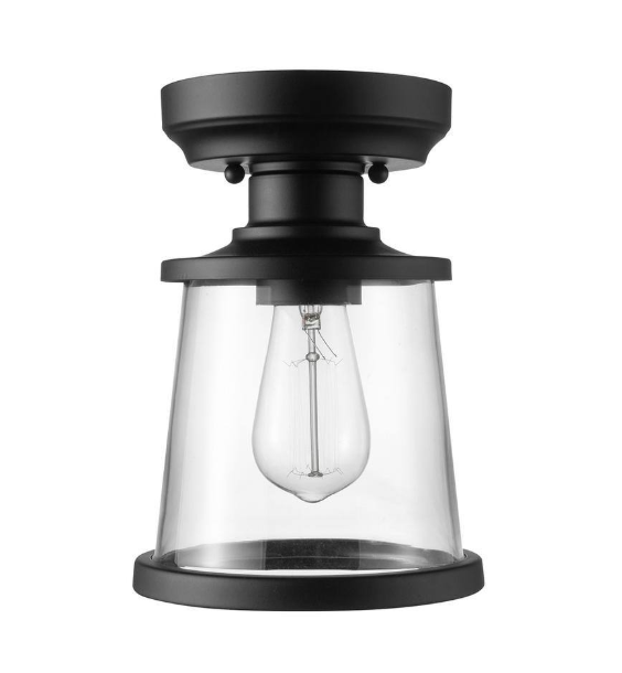 Hampton Bay Rigby 9.6 in. 1-Light Matte Black Round Flush Mount, Farmhouse Ceiling Light