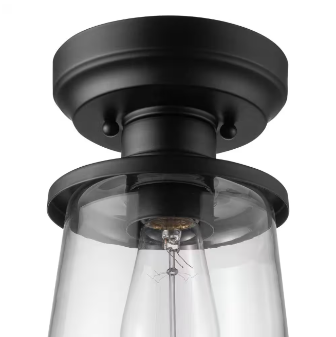 Hampton Bay Rigby 9.6 in. 1-Light Matte Black Round Flush Mount, Farmhouse Ceiling Light