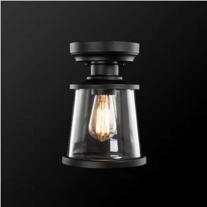 Hampton Bay Rigby 9.6 in. 1-Light Matte Black Round Flush Mount, Farmhouse Ceiling Light