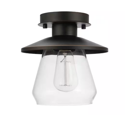 Hampton Bay Northmoore 1-Light Oil Rubbed Bronze and Glass Vintage Semi-Flush Mount