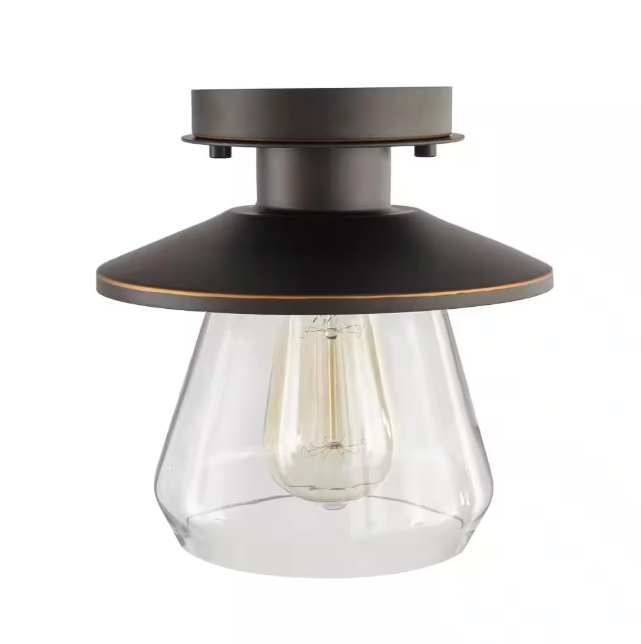 Hampton Bay Northmoore 1-Light Oil Rubbed Bronze and Glass Vintage Semi-Flush Mount