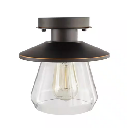 Hampton Bay Northmoore 1-Light Oil Rubbed Bronze and Glass Vintage Semi-Flush Mount