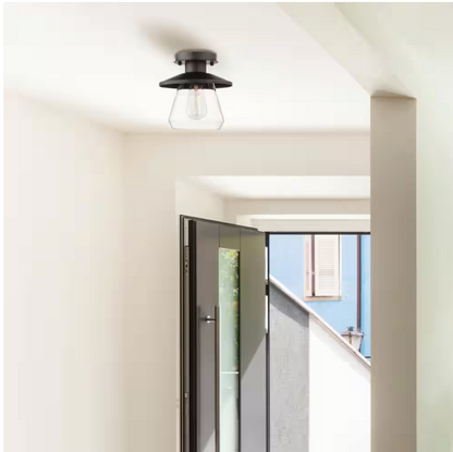 Hampton Bay Northmoore 1-Light Oil Rubbed Bronze and Glass Vintage Semi-Flush Mount