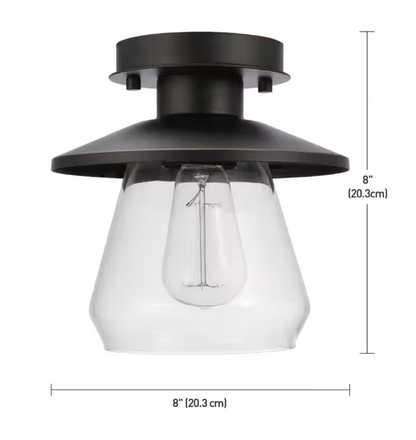Hampton Bay Northmoore 1-Light Oil Rubbed Bronze and Glass Vintage Semi-Flush Mount
