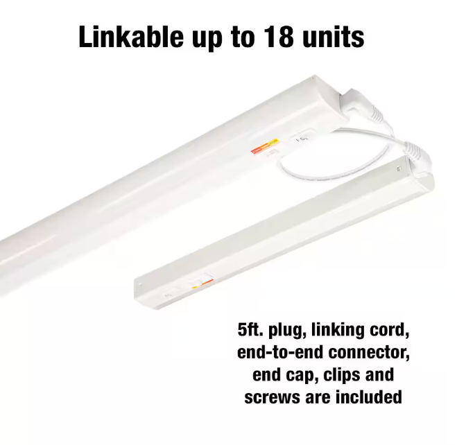 Commercial Electric Plug-In 24 inch Linkable LED Undercabinet Light Task Under Counter Kitchen Lighting 3 Color Temperature Options