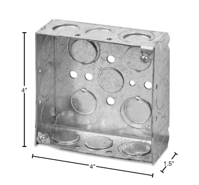 (Box of 50) Steel City 4 in. Square Metal Box 1/2 in. and 3/4 in. Knockouts