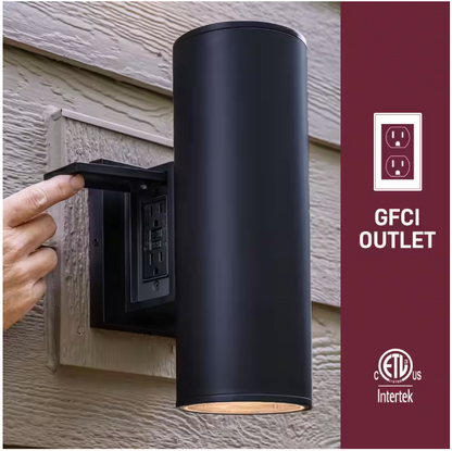 Home Decorators Collection Turrill 13.39 in. Matte Black Cylinder Outdoor Wall Light Sconce