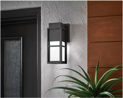 Home Decorators Collection Melrose 10.25 in. 1-Light Sand Black LED Outdoor Wall Mount Lantern