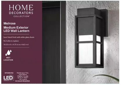 Home Decorators Collection Melrose 10.25 in. 1-Light Sand Black LED Outdoor Wall Mount Lantern