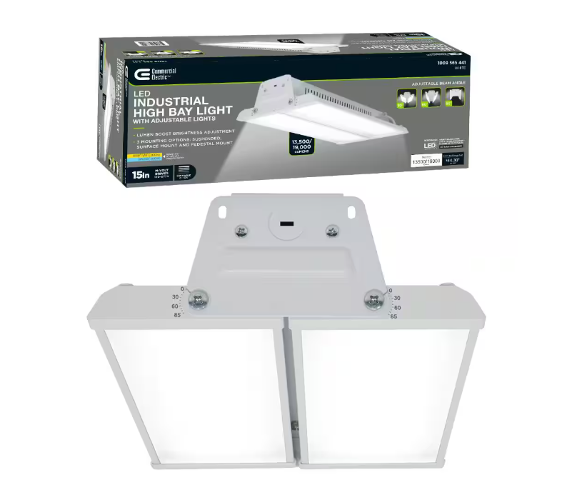 Commercial Electric 15 in. 19000 Lumens 138-Watts Adjustable Beam Multiple CCT & Lumens Integrated LED High Bay Light 120-277V Dimmable