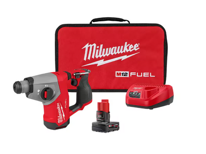 Milwaukee M12 FUEL 12V Lithium-Ion Brushless Cordless 5/8 in. SDS Plus Rotary Hammer Kit with One 4.0Ah Battery and Bag
