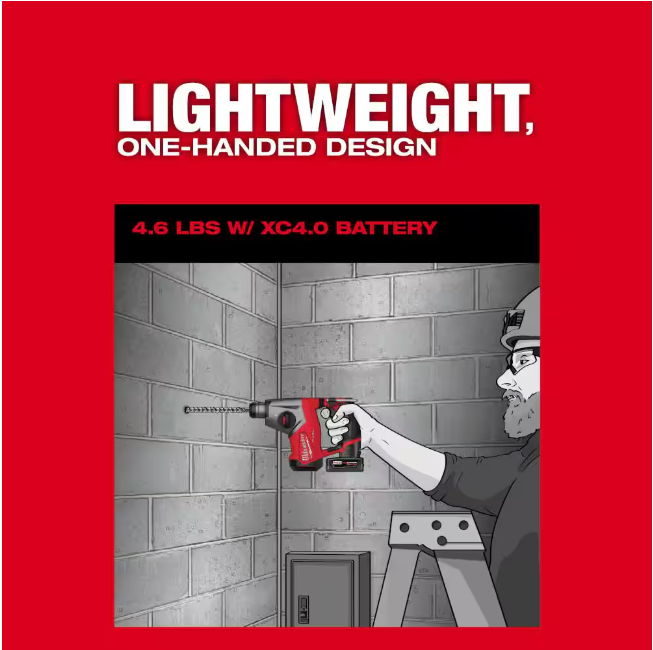 Milwaukee M12 FUEL 12V Lithium-Ion Brushless Cordless 5/8 in. SDS Plus Rotary Hammer Kit with One 4.0Ah Battery and Bag