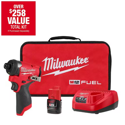 Milwaukee M12 FUEL 12-Volt Lithium-Ion Brushless Cordless 1/4 in. Hex Impact Driver Compact Kit W 2.0Ah Battery and Bag