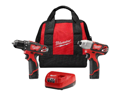 Milwaukee M12 12V Lithium-Ion Cordless Drill Driver/Impact Driver Combo Kit with Two 1.5Ah Batteries, Charger and Bag (2-Tool)