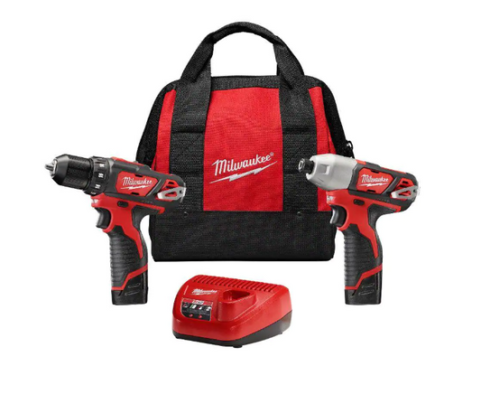 Milwaukee M12 12V Lithium-Ion Cordless Drill Driver/Impact Driver Combo Kit with Two 1.5Ah Batteries, Charger and Bag (2-Tool)