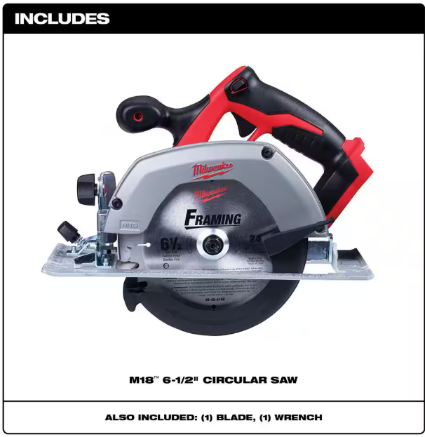 Milwaukee M18 18V Lithium-Ion Cordless 6-1/2 in. Circular Saw with Blade (Tool-Only)