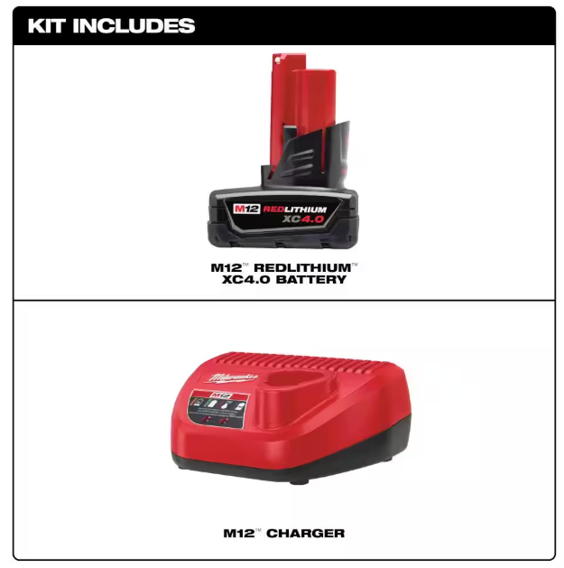 Milwaukee M12 12-Volt Lithium-Ion XC Battery Pack 4.0 Ah and Charger Starter Kit