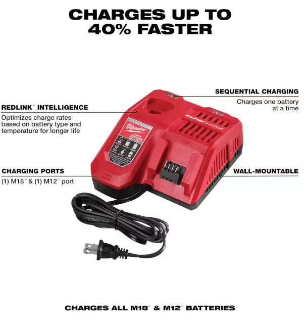Milwaukee M12 and M18 12-Volt/18-Volt Lithium-Ion Multi-Voltage Rapid Battery Charger