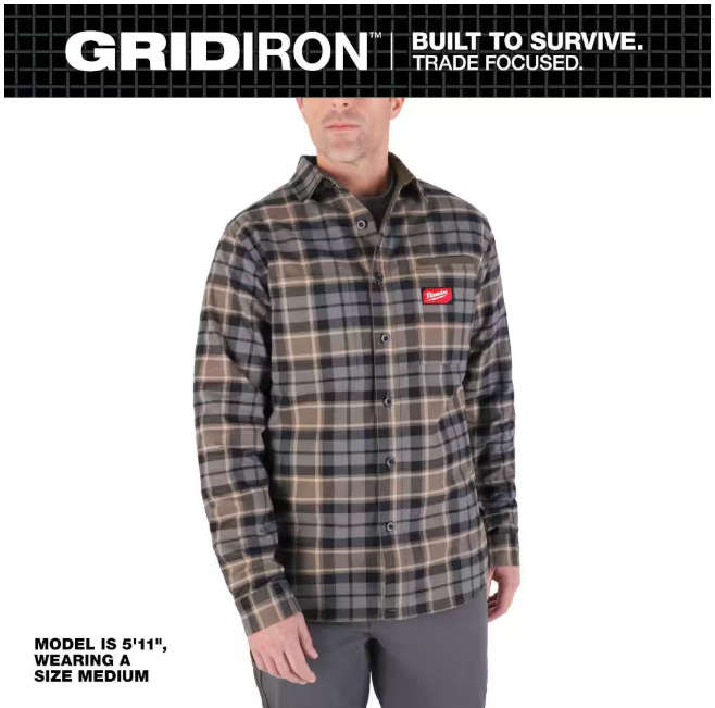 Milwaukee Men's Large Gray GRIDIRON Flannel Shirt