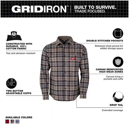 Milwaukee Men's Large Gray GRIDIRON Flannel Shirt