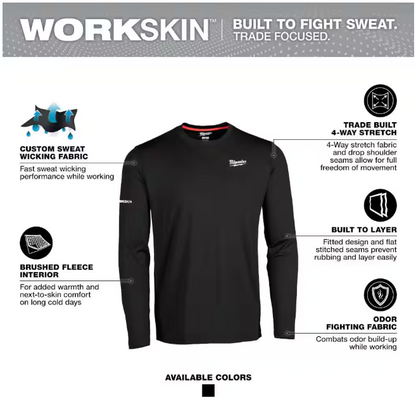Milwaukee Men's Large Black Workskin Thermal Underwear Crew Neck Base Layer
