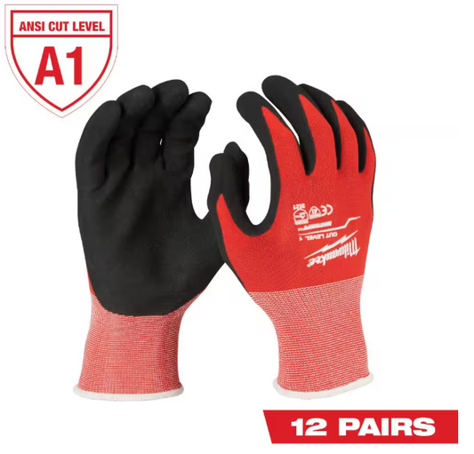 Milwaukee Large Red Nitrile Level 1 Cut Resistant Dipped Work Gloves (12-Pack)