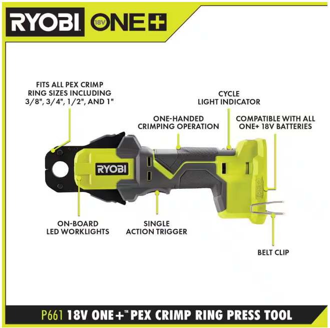 RYOBI ONE+ 18V PEX Crimp Ring Press Tool (Tool Only)