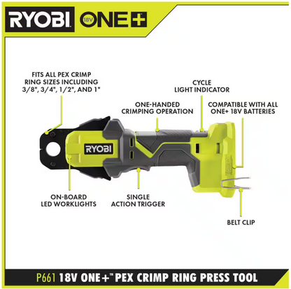 RYOBI ONE+ 18V PEX Crimp Ring Press Tool (Tool Only)