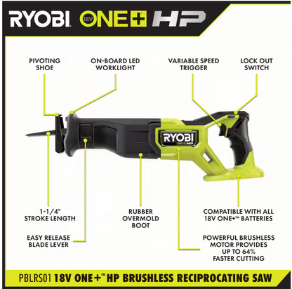 RYOBI ONE+ HP 18V Brushless Cordless Reciprocating Saw (Tool Only)