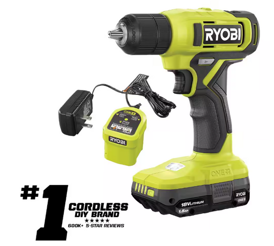 RYOBI ONE+ 18V Cordless 3/8 in. Drill/Driver Kit with 1.5 Ah Battery and Charger