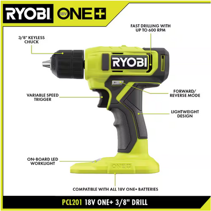 RYOBI ONE+ 18V Cordless 3/8 in. Drill/Driver Kit with 1.5 Ah Battery and Charger
