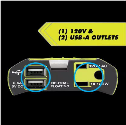 RYOBI ONE+ 18V 120-Watt 12V Automotive Power Inverter with Dual USB Ports