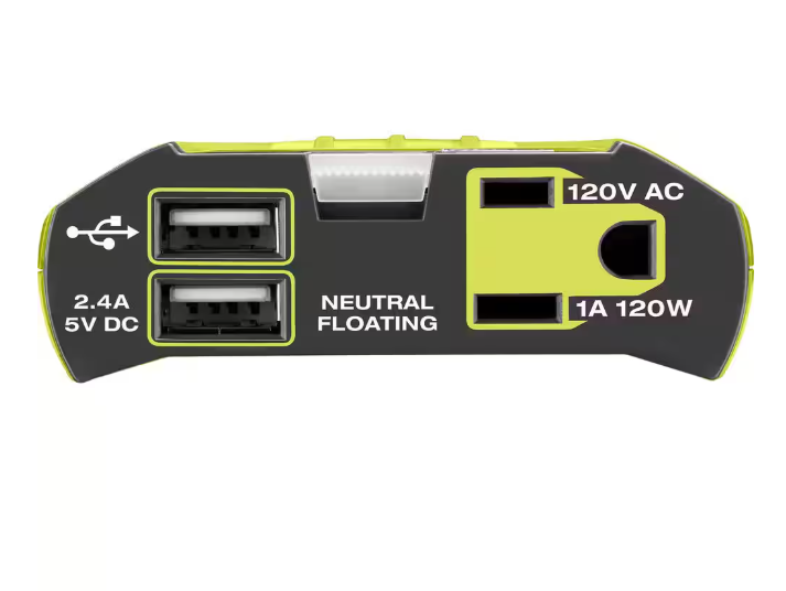 RYOBI ONE+ 18V 120-Watt 12V Automotive Power Inverter with Dual USB Ports