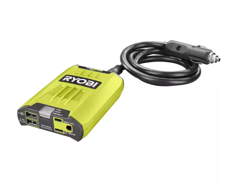 RYOBI ONE+ 18V 120-Watt 12V Automotive Power Inverter with Dual USB Ports