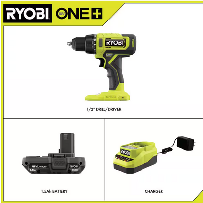 RYOBI ONE+ 18V Cordless 1/2 in. Drill/Driver Kit with (1) 1.5 Ah Battery and Charger