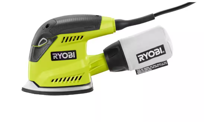RYOBI 1.2 Amp Corded 5.5 in. Corner Cat Sander with Dust Bag, Sample Sandpaper & Storage Case