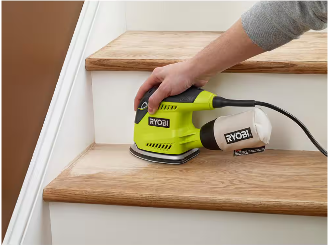 RYOBI 1.2 Amp Corded 5.5 in. Corner Cat Sander with Dust Bag, Sample Sandpaper & Storage Case