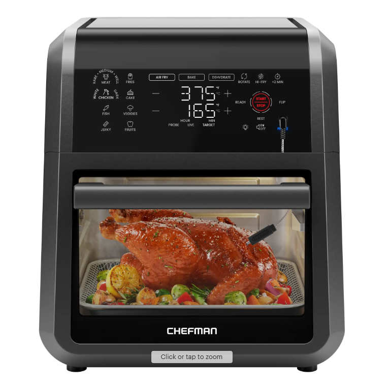Chefman - ExacTemp 12 Quart 5-in-1 Air Fryer with Integrated Smart Thermometer, 28 Presets - Black