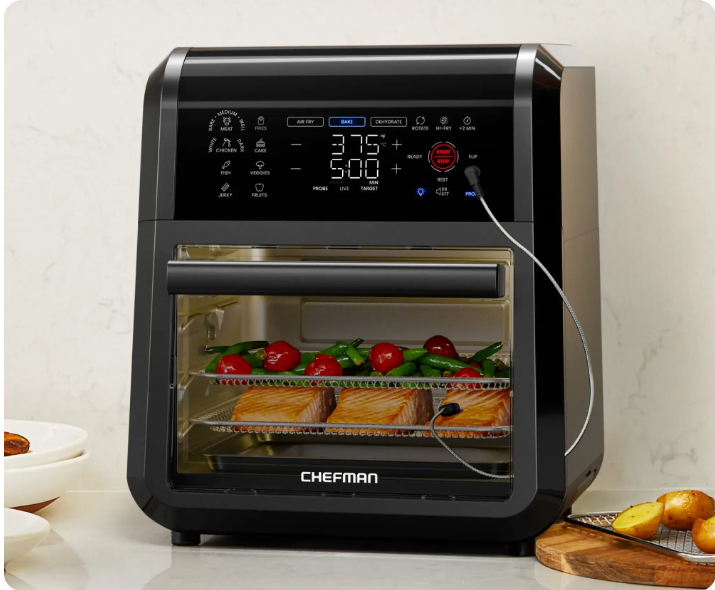 Chefman - ExacTemp 12 Quart 5-in-1 Air Fryer with Integrated Smart Thermometer, 28 Presets - Black