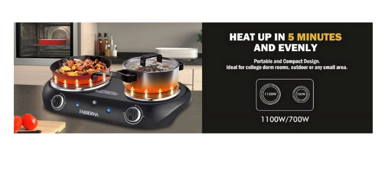 Farberware Royalty 1800 W Double Burner Black Electric Cooktop
