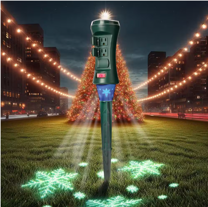 Smart Outdoor 4 ft. 6-Outlet Power Stake Timer with Holiday Lights Projector Powered by Hubspace
