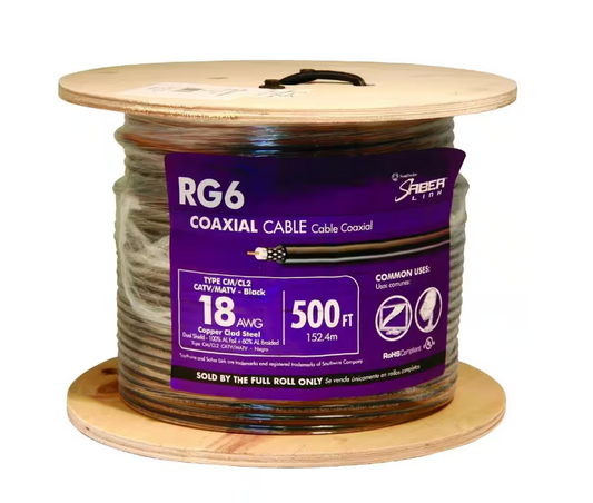 Southwire 500 ft. 18 RG6 Dual Shield CU CATV CM/CL2 Coaxial Cable in Black