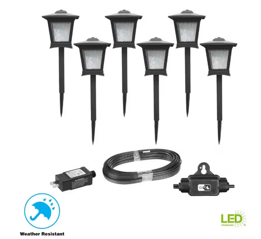 Hampton Bay Miramar 28 Lumen Low Voltage Black Integrated LED Outdoor Landscape Path Light Kit (6-Pack)