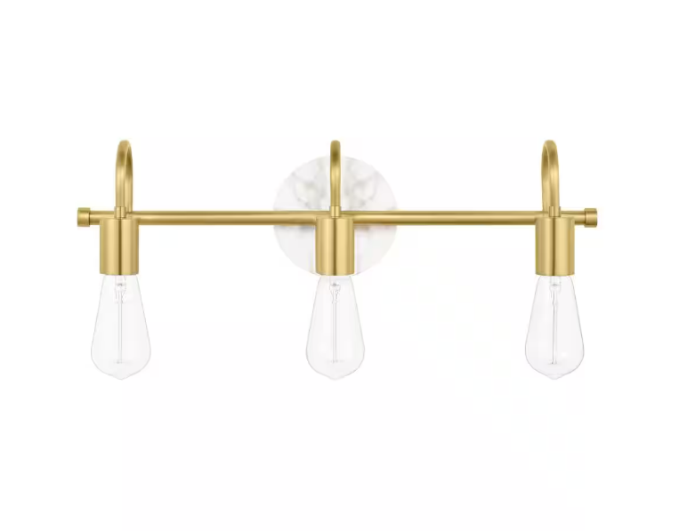 Hampton Bay Hensley 21 in. 3-Light Gold and Faux Marble Bathroom Vanity Light Fixture
