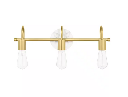 Hampton Bay Hensley 21 in. 3-Light Gold and Faux Marble Bathroom Vanity Light Fixture