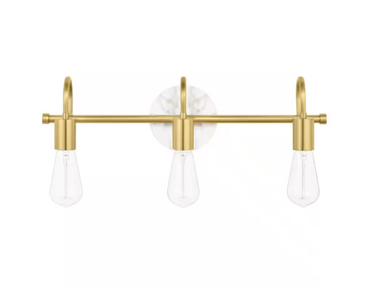 Hampton Bay Hensley 21 in. 3-Light Gold and Faux Marble Bathroom Vanity Light Fixture